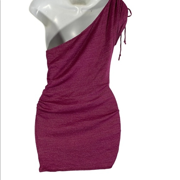 Michael Stars One Shoulder Top Pink Side Ruching Stretchy One Size Fits Most - Picture 6 of 8